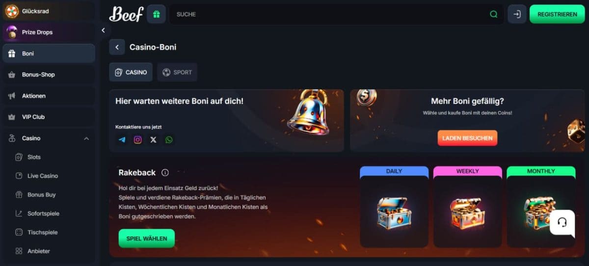 Beef Casino Boni 2026 – 50% Bonus + Anmeldung DE image 1